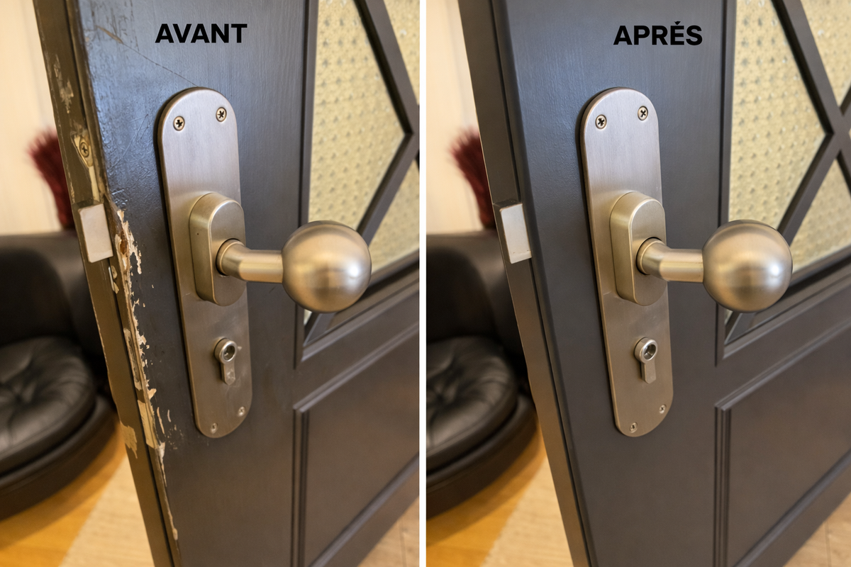 Dépannage serrure avant après réparation de porte